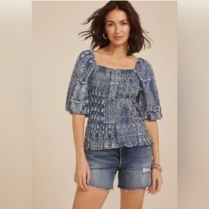 Maurices XXL Blue Paisley 3/4 sleeve smocked blouse NWT